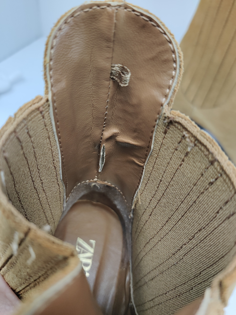 Zara Suede Cowboy Ankle Boots Camel Western Chelsea Cuban Heel Women’s 8 - Picture 7 of 16
